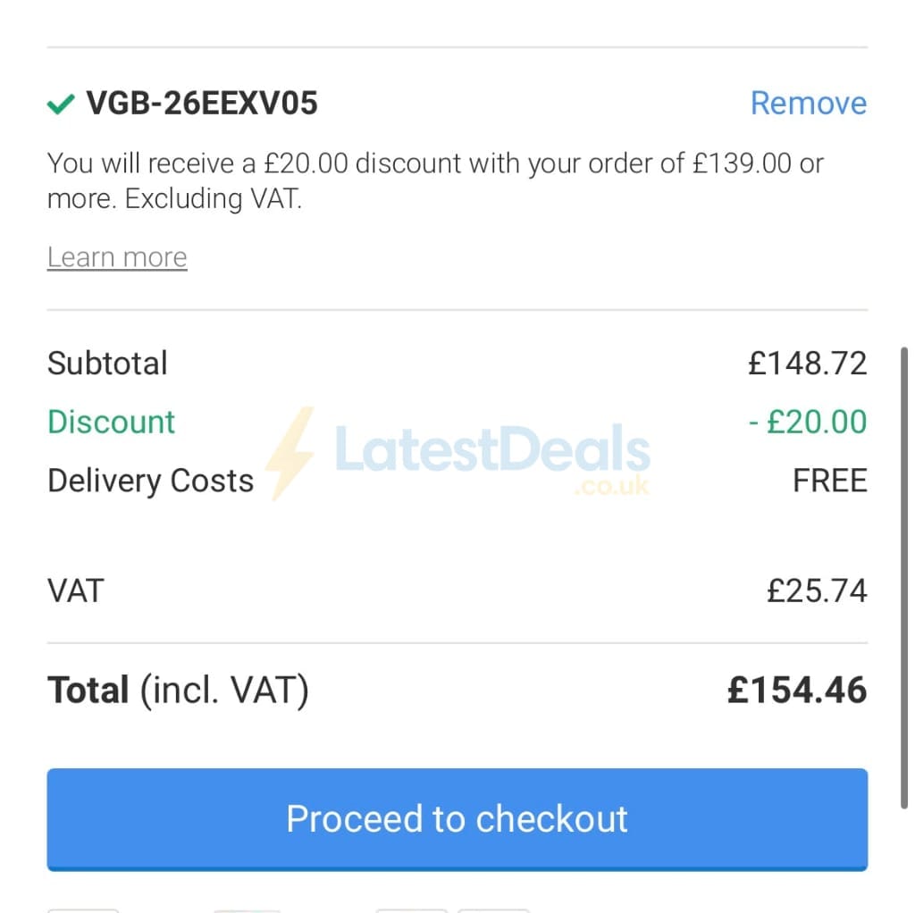 Screenshot of the Viking Direct discount code working