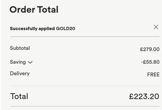 Screenshot of the H Samuel discount code working