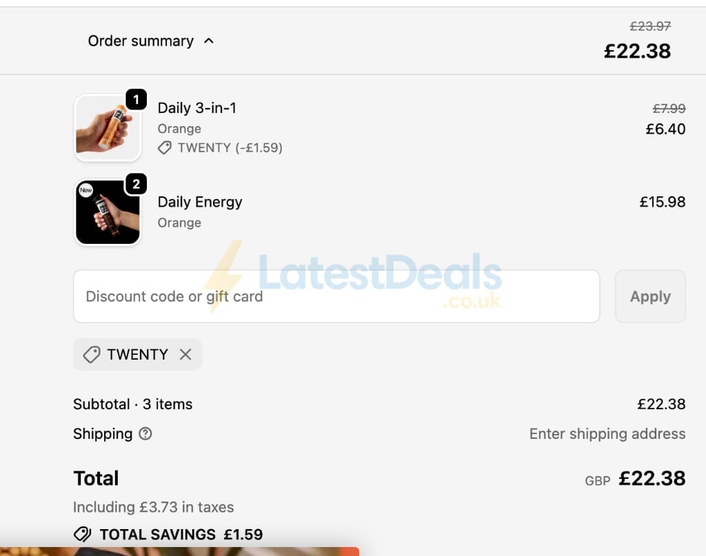 Screenshot of the Phizz discount code working