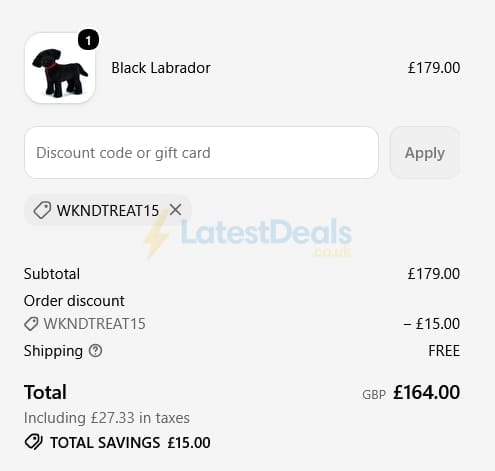 Screenshot of the Merrythought discount code working