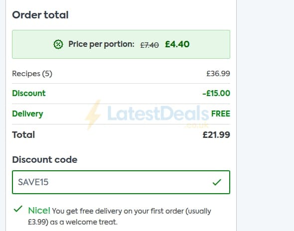 Screenshot of the Gousto discount code working