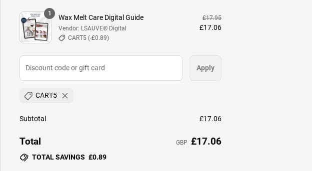 Screenshot of the L'Sauve discount code working