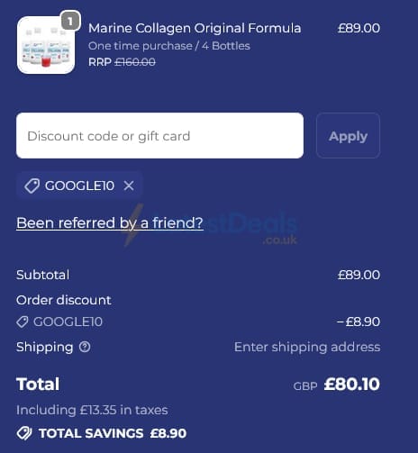 Screenshot of the Reverse Life discount code working