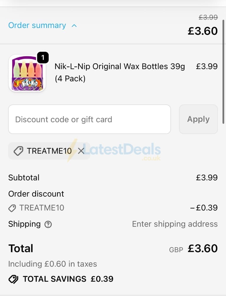 Screenshot of the Sosweetshop discount code working