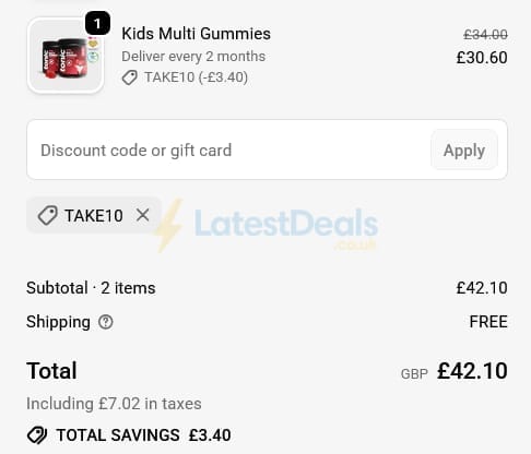 Screenshot of the Tonic Health discount code working