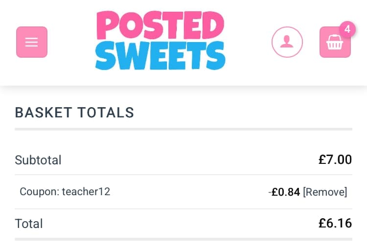 Screenshot of the Posted Sweets discount code working