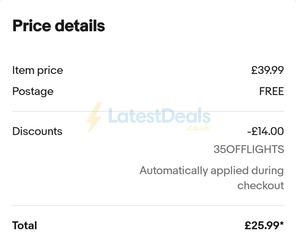 Screenshot of the ebay discount code working