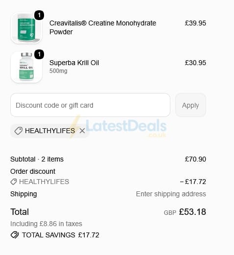Screenshot of the Love Life Supplements discount code working