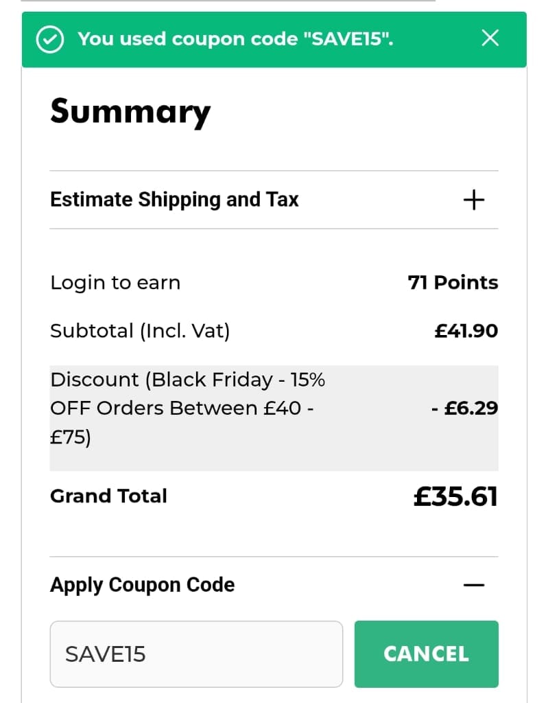Screenshot of the Ivel Valley Bird Food discount code working