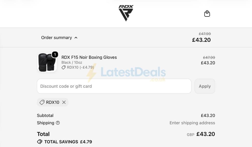 Screenshot of the RDX discount code working