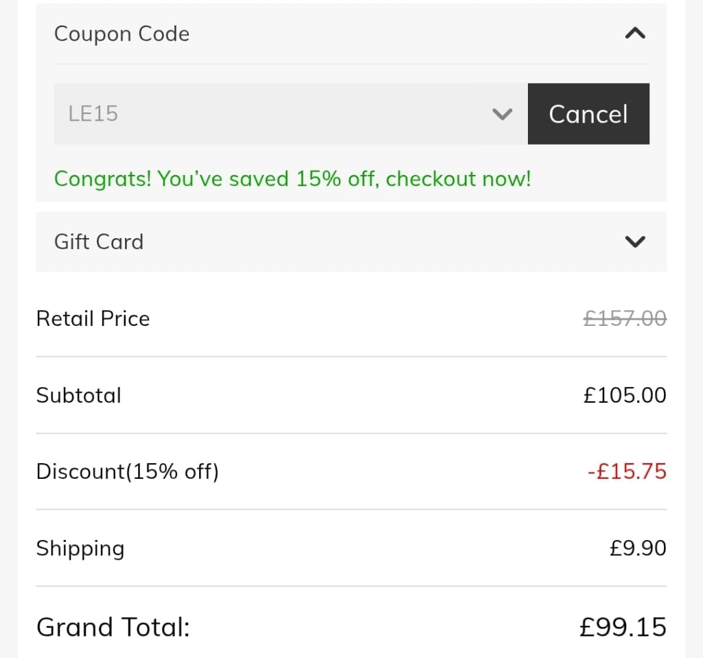 Screenshot of the Jeulia discount code working
