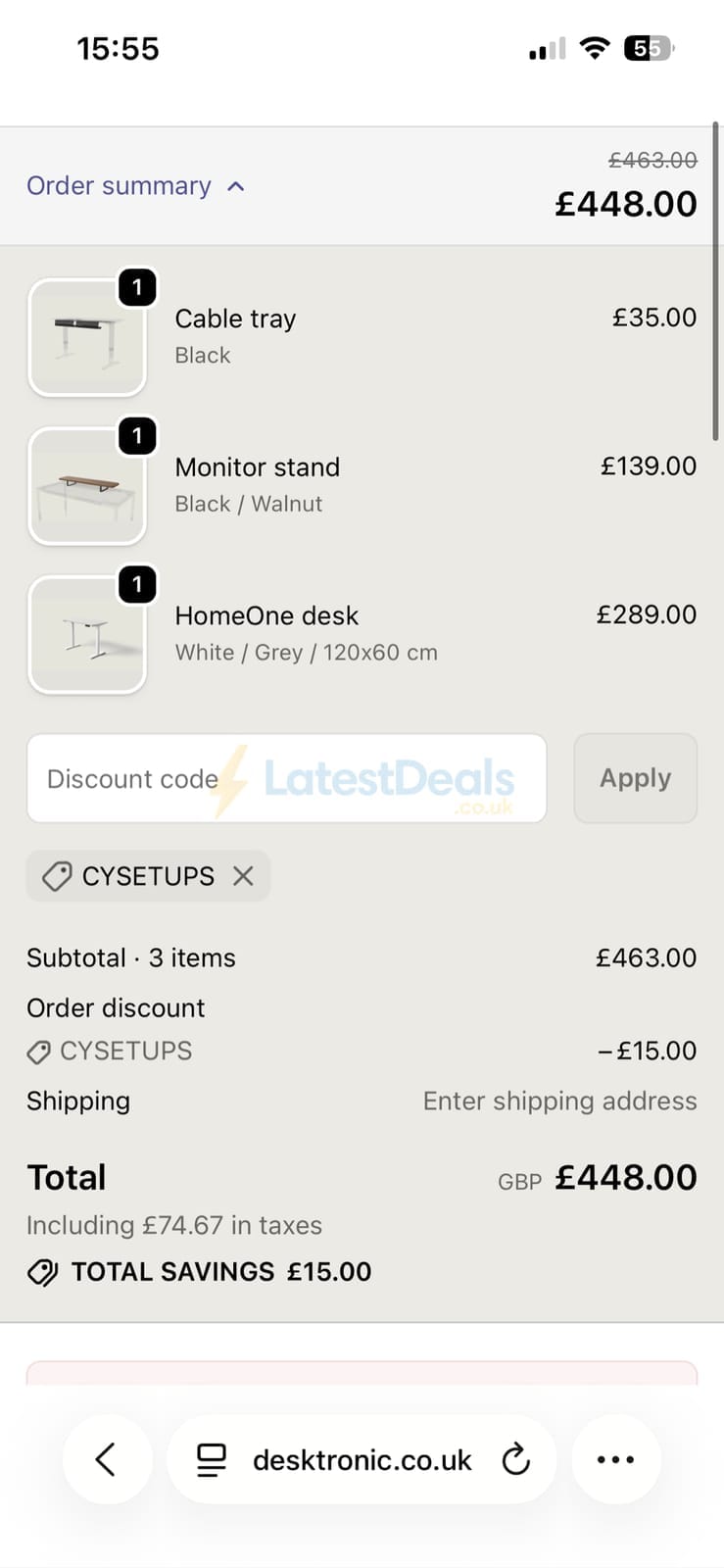 Screenshot of the Desktronic discount code working