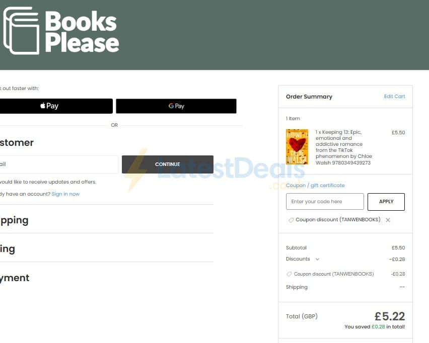 Screenshot of the Books Please discount code working