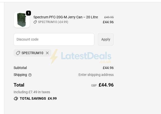 Screenshot of the MowDirect discount code working