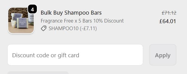 Screenshot of the C discount code working