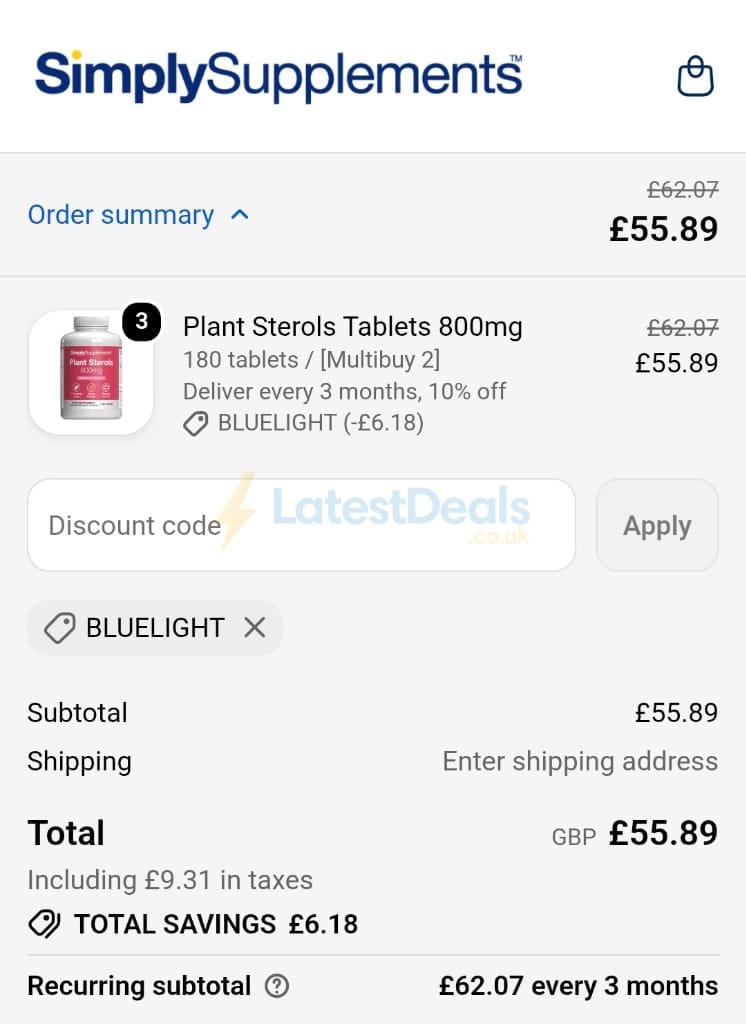 Screenshot of the SimplySupplements discount code working
