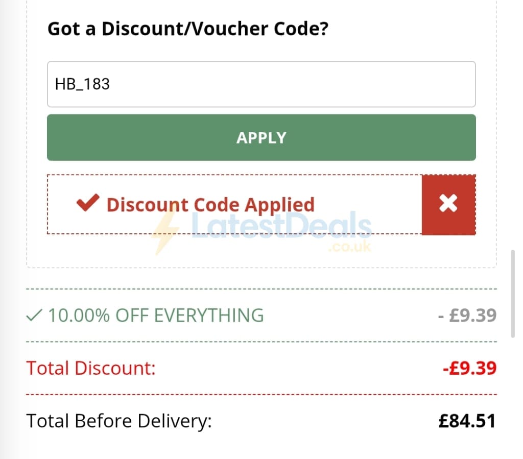 Screenshot of the Happy Beaks discount code working
