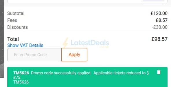 Screenshot of the Tough Mudder discount code working