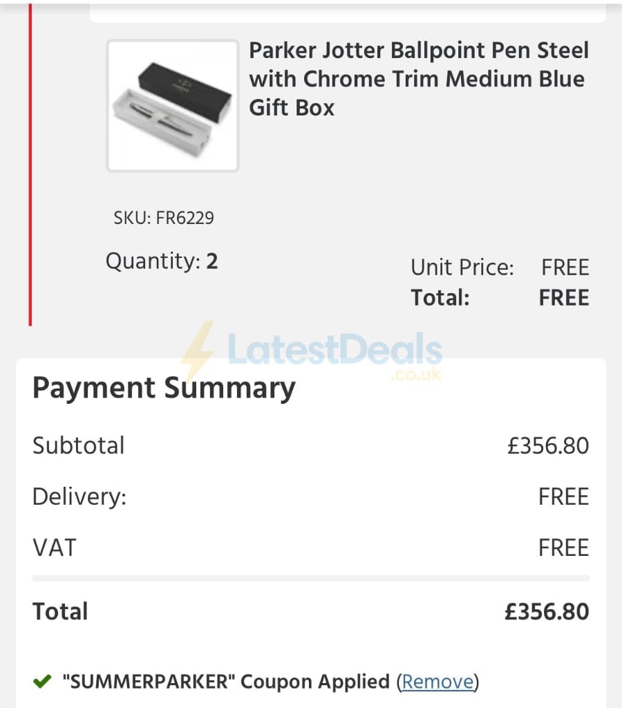 Screenshot of the UK Office Direct discount code working