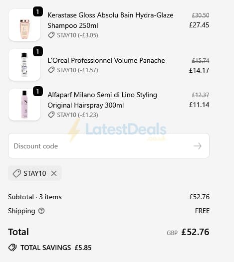 Screenshot of the LuxuriousLook discount code working