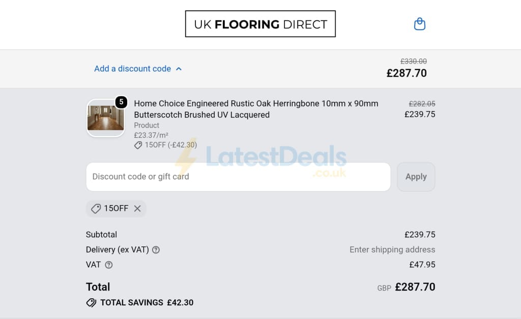 Screenshot of the UK Flooring Direct discount code working