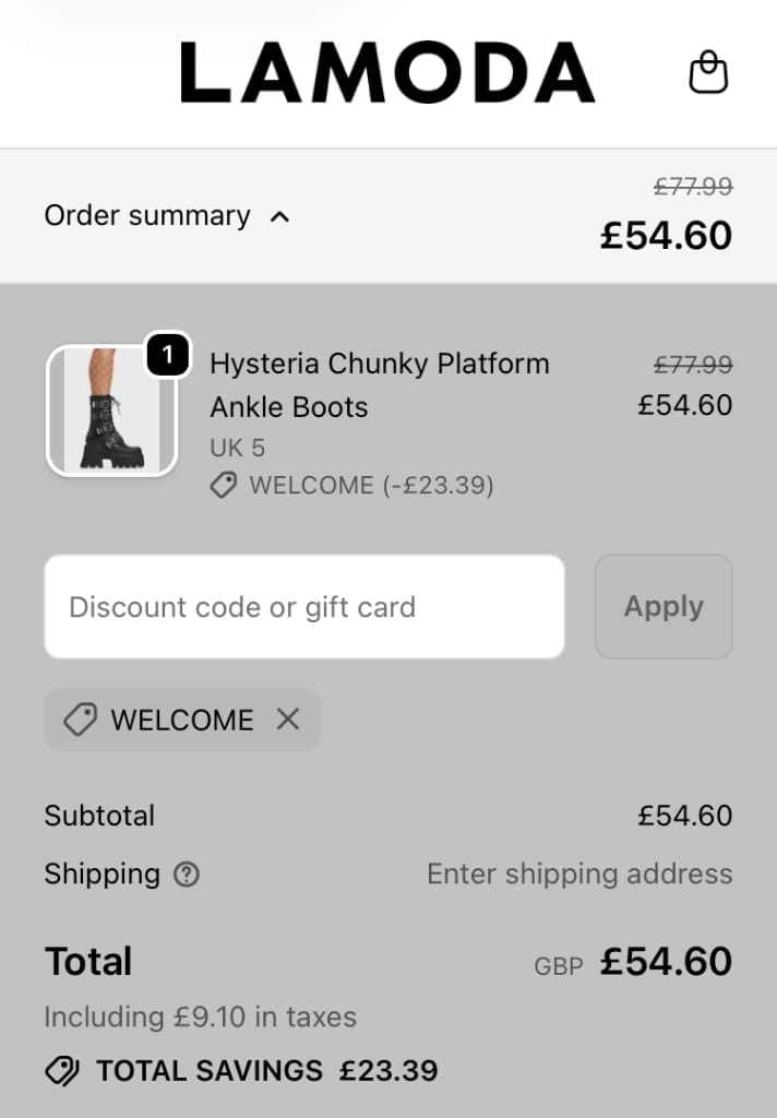 Screenshot of the Lamoda discount code working