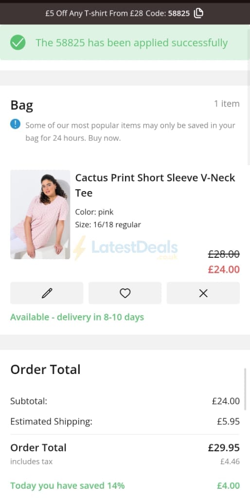 Screenshot of the Ulla Popken discount code working