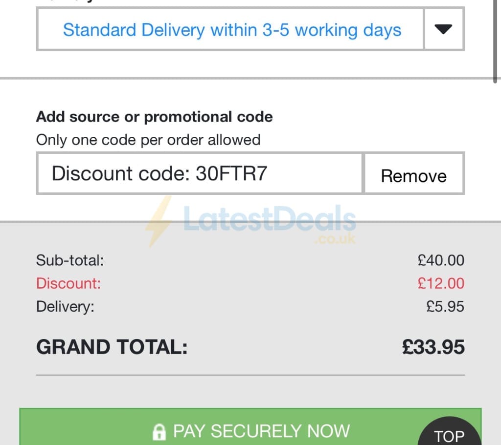 Screenshot of the Chums discount code working