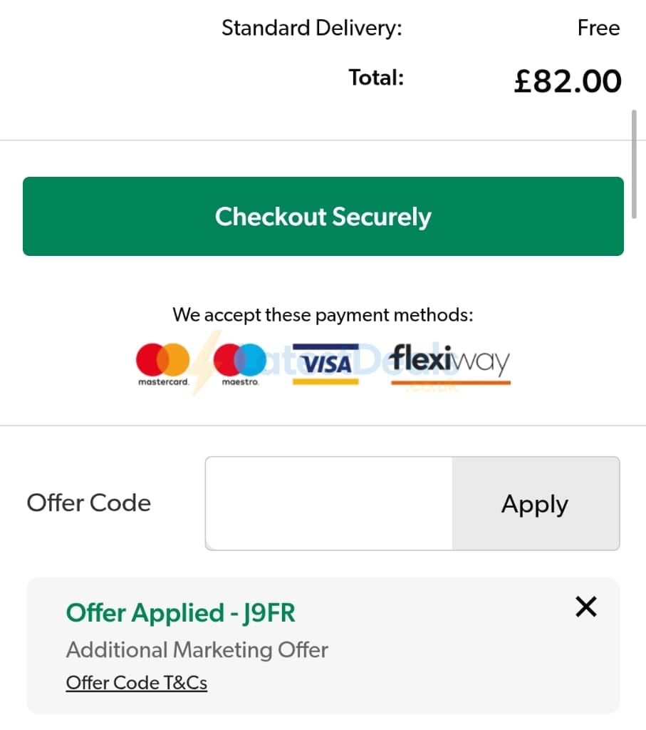 Screenshot of the Grattan discount code working