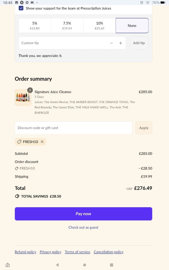 Screenshot of the Presscription discount code working