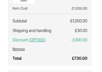 Screenshot of the Watchfinder & Co. discount code working