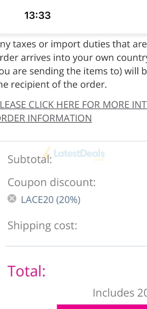 Screenshot of the hothair discount code working