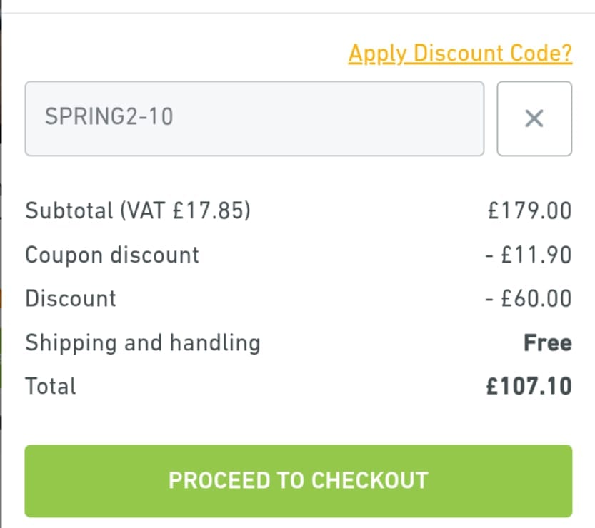Screenshot of the Lampandlight discount code working