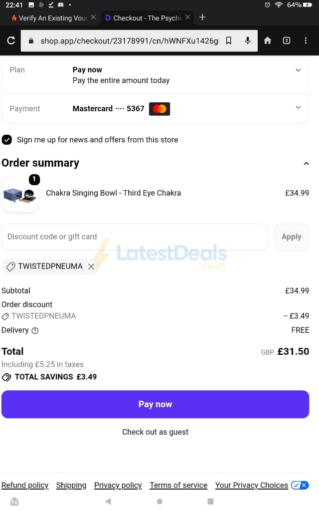 Screenshot of the The Psychic Tree discount code working