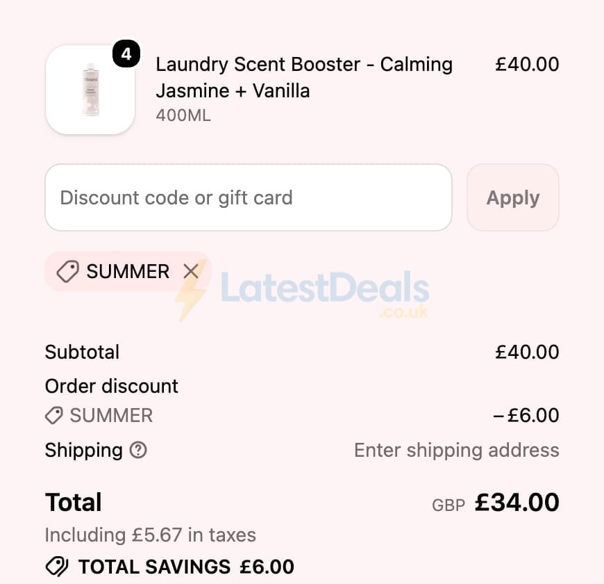 Screenshot of the Miniml discount code working