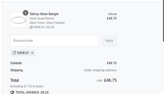 Screenshot of the Hersey discount code working