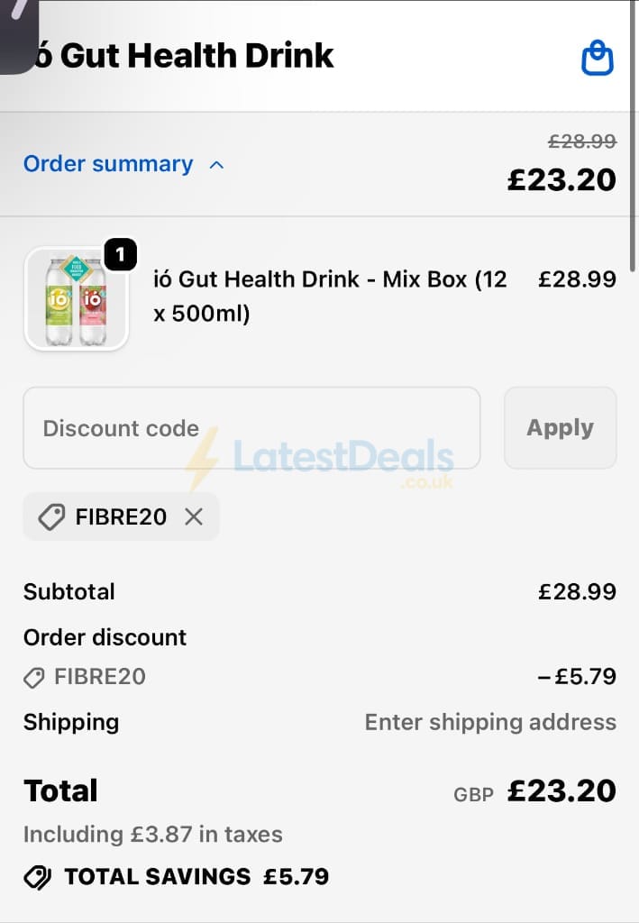 Screenshot of the ió Gut Health Drink discount code working