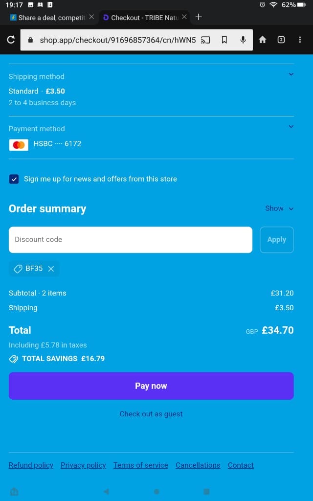 Screenshot of the Wearetribe discount code working
