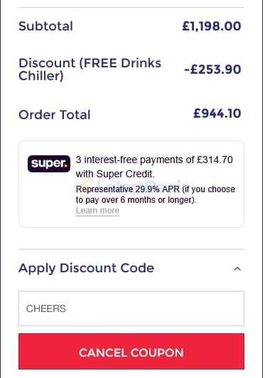 Screenshot of the Electrical Discount UK discount code working