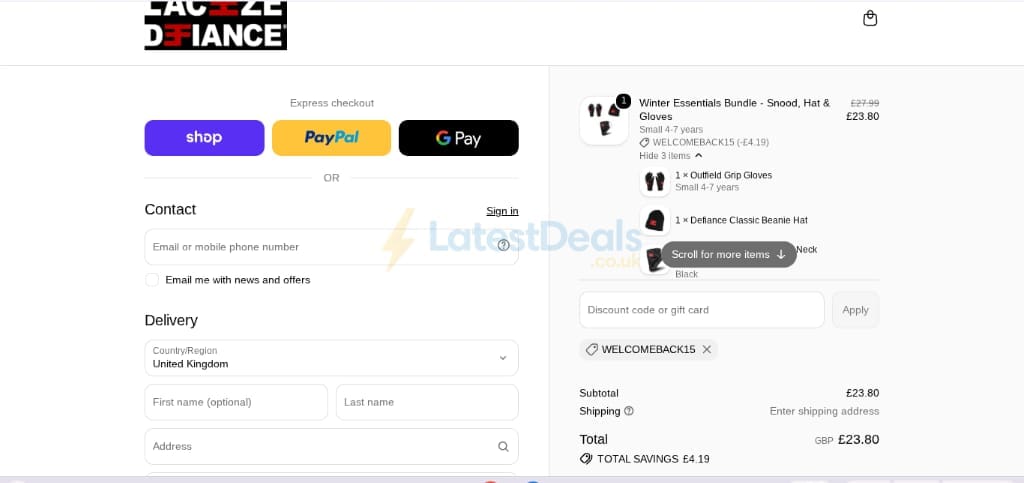 Screenshot of the Laceeze discount code working