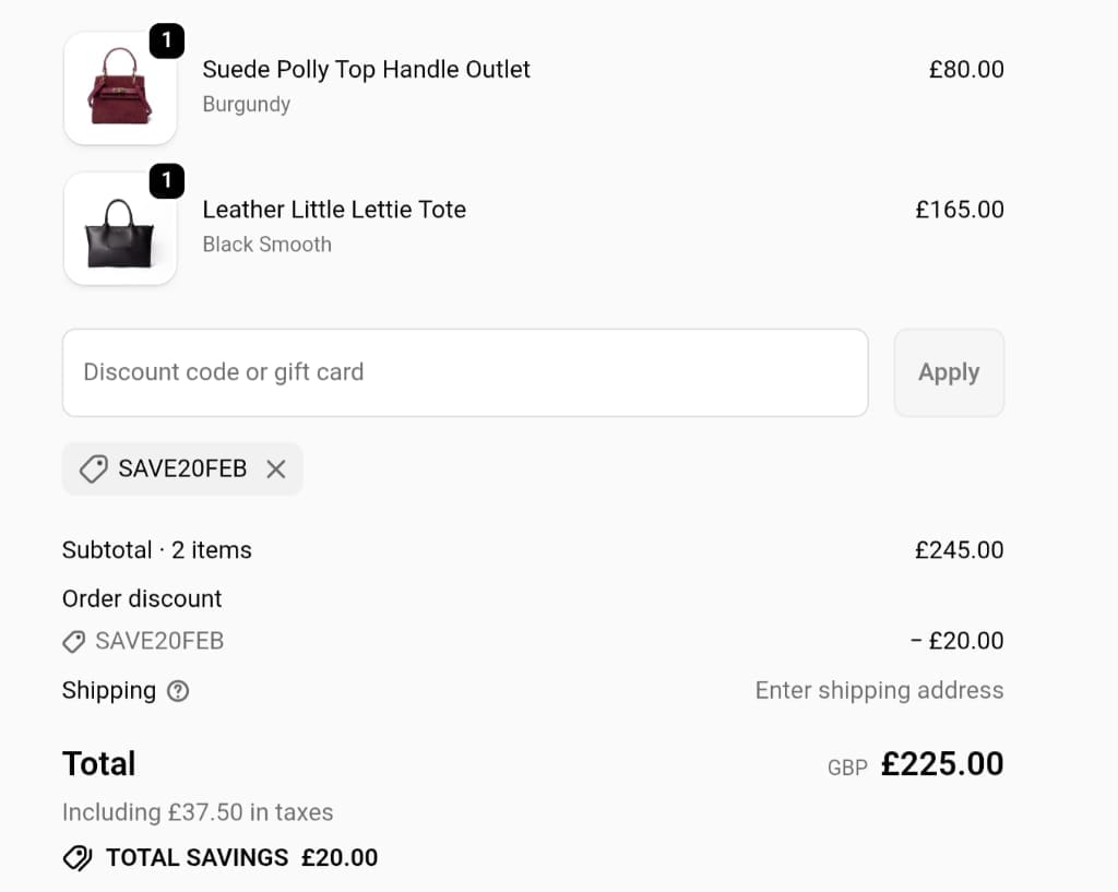 Screenshot of the LRM Goods discount code working