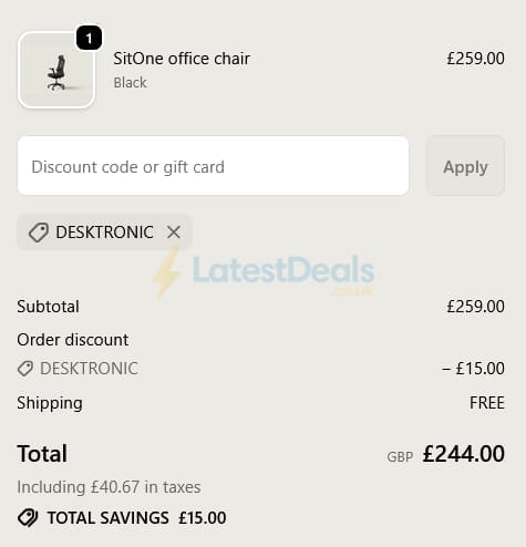 Screenshot of the Desktronic discount code working
