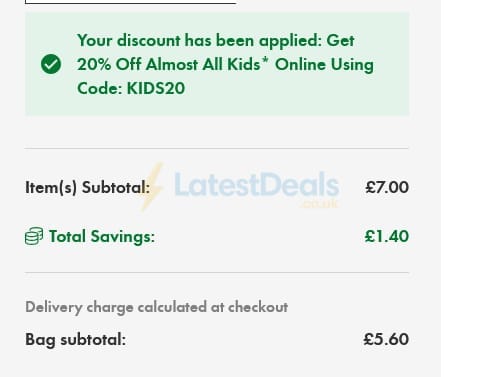 Screenshot of the Matalan discount code working