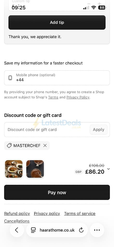 Screenshot of the Haar at Home discount code working