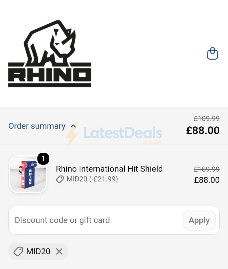 Screenshot of the Rhino discount code working
