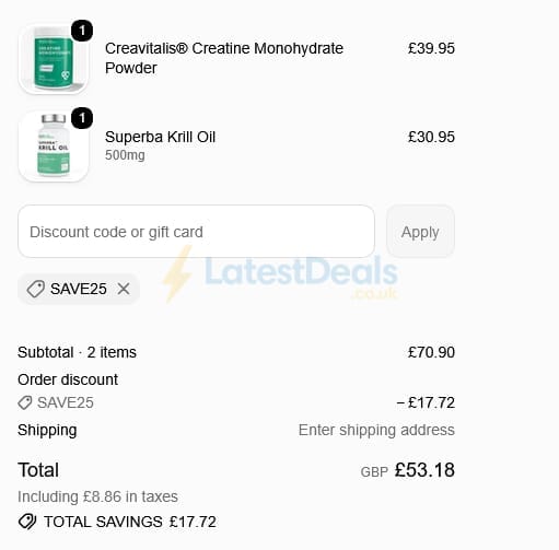 Screenshot of the Love Life Supplements discount code working
