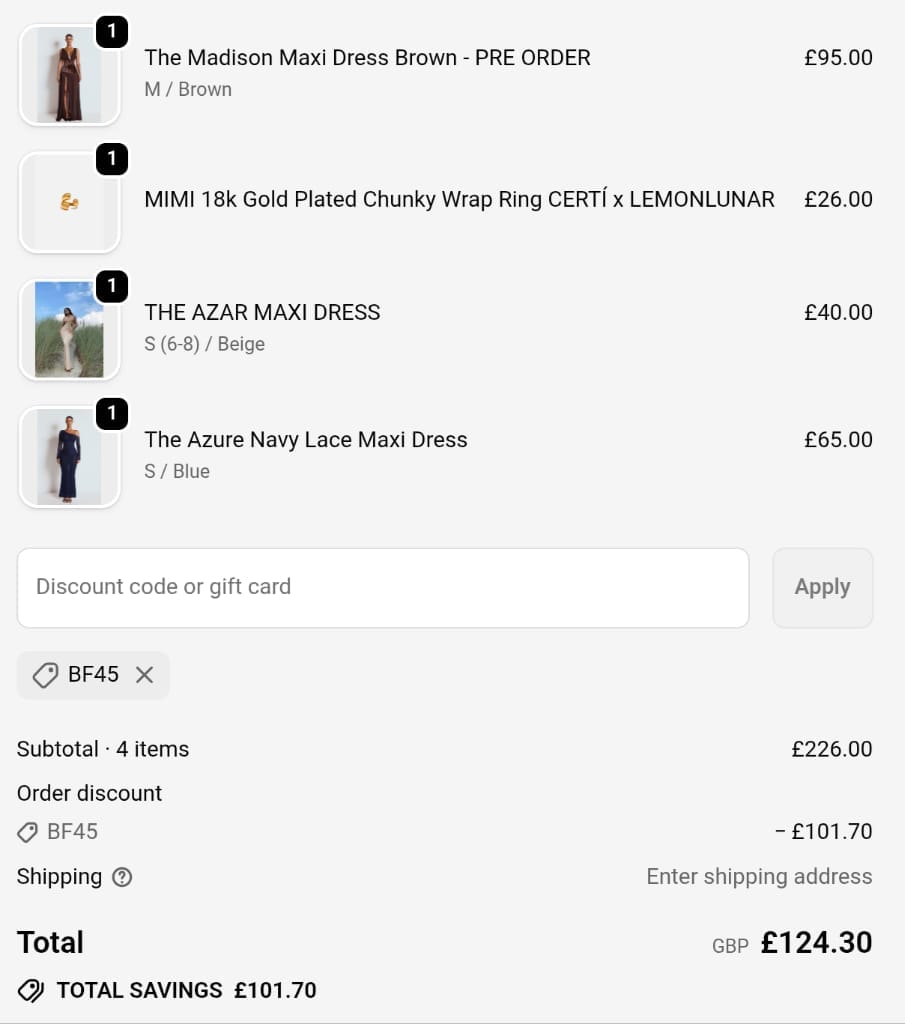 Screenshot of the LemonLunar discount code working