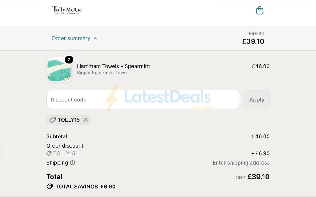 Screenshot of the Tolly McRae discount code working