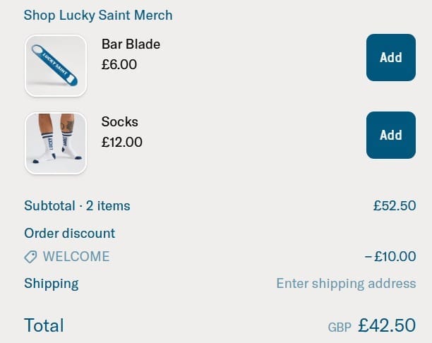 Screenshot of the Lucky Saint discount code working