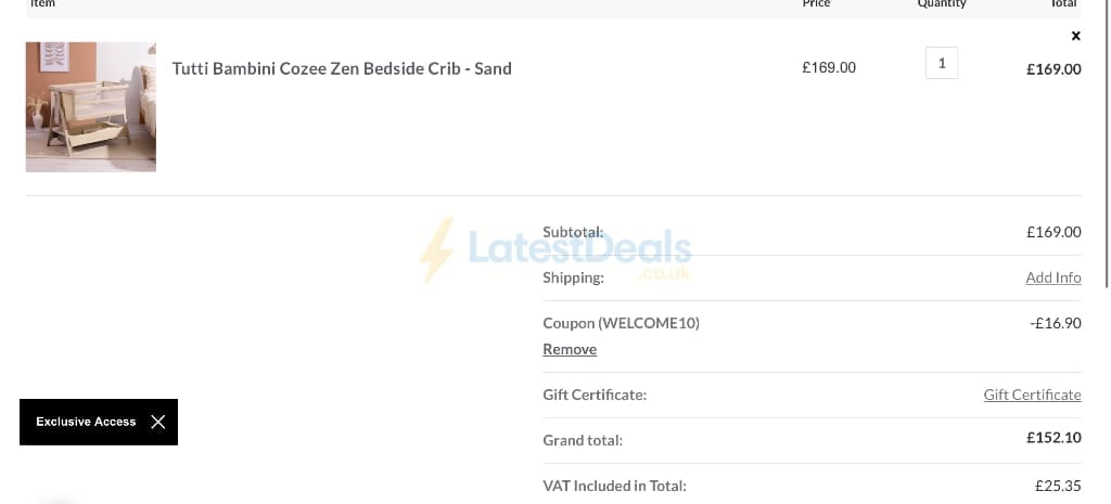 Screenshot of the Pramworld discount code working